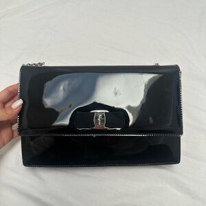 Salvatore Ferragamo Black Patent Leather Clutch